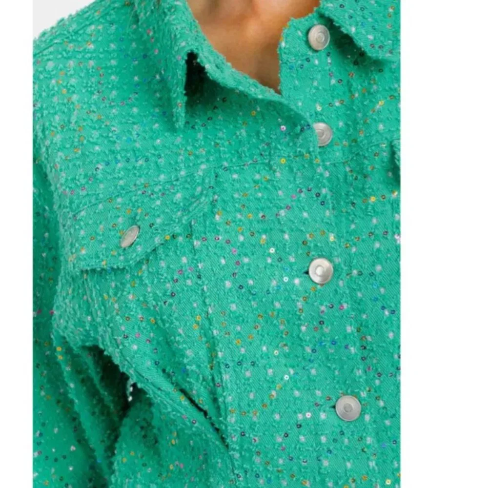 Textured Green Long-Sleeve Romper - Picture 4 of 5
